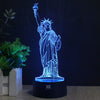 H Y Statue of Liberty 3D Night Light RGB Changeable Mood Lamp LED Light DC 5V USB Decorative Table Lamp Get a free remote contro