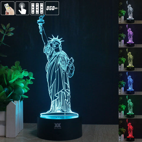 H Y Statue of Liberty 3D Night Light RGB Changeable Mood Lamp LED Light DC 5V USB Decorative Table Lamp Get a free remote contro
